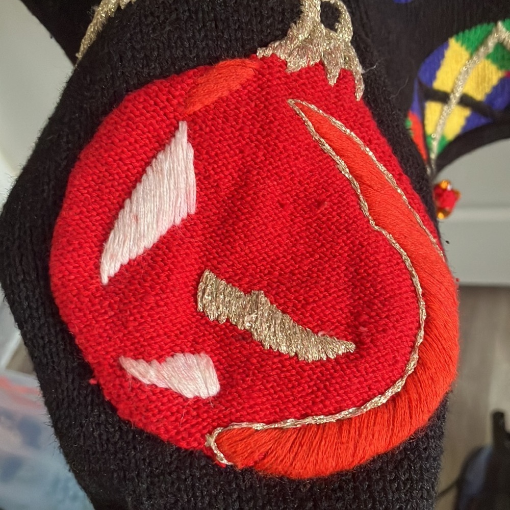 Lisa Nichols Vintage novelty Christmas sweater M Black knit colorful ornaments - Picture 7 of 10
